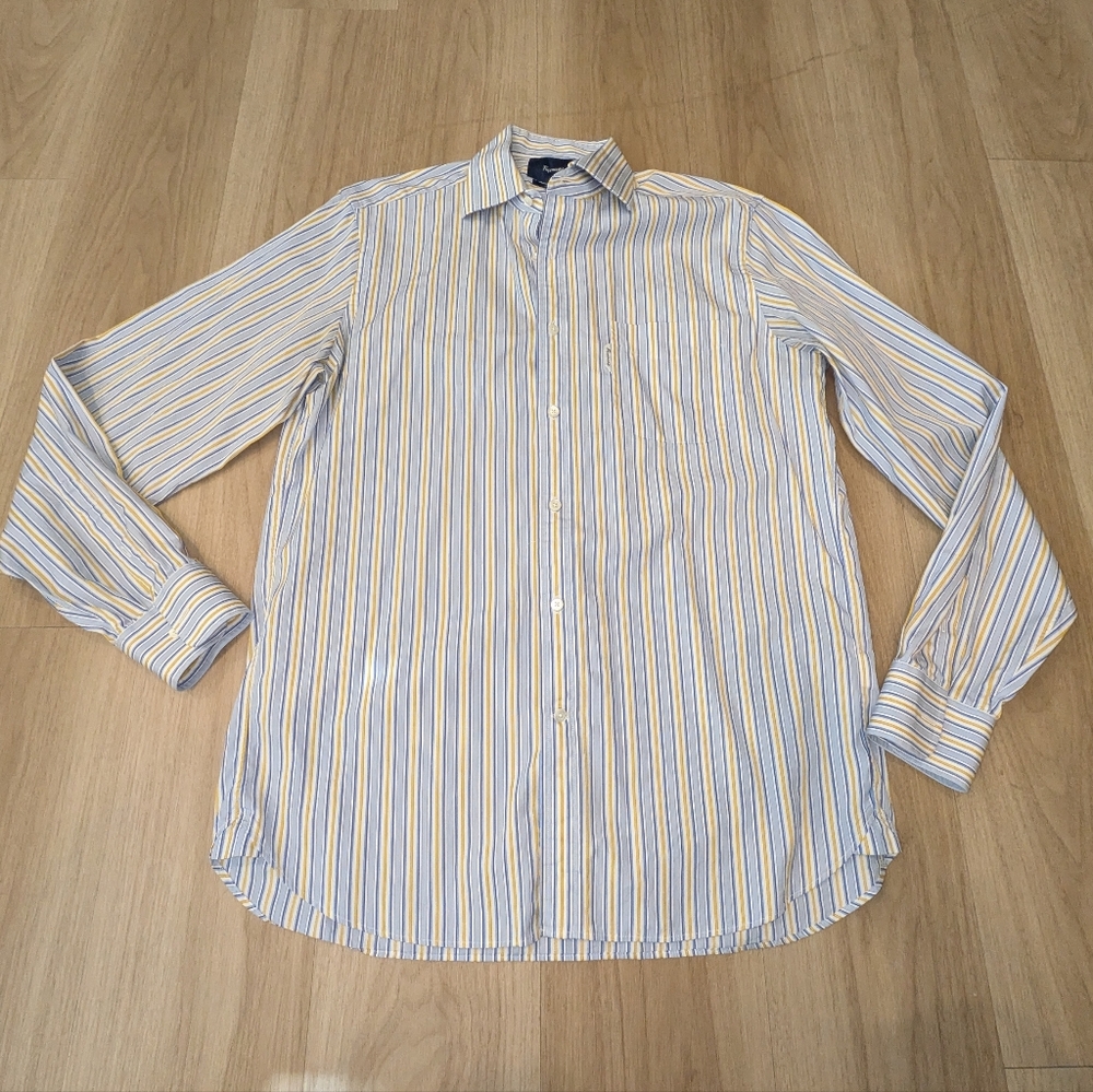 Faconnable Blue And Yellow Striped Button Down Shirt Size 41-16 XL